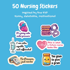50 PCS Funny Motivational Nurse Vinyl Aesthetic Sticker Pack