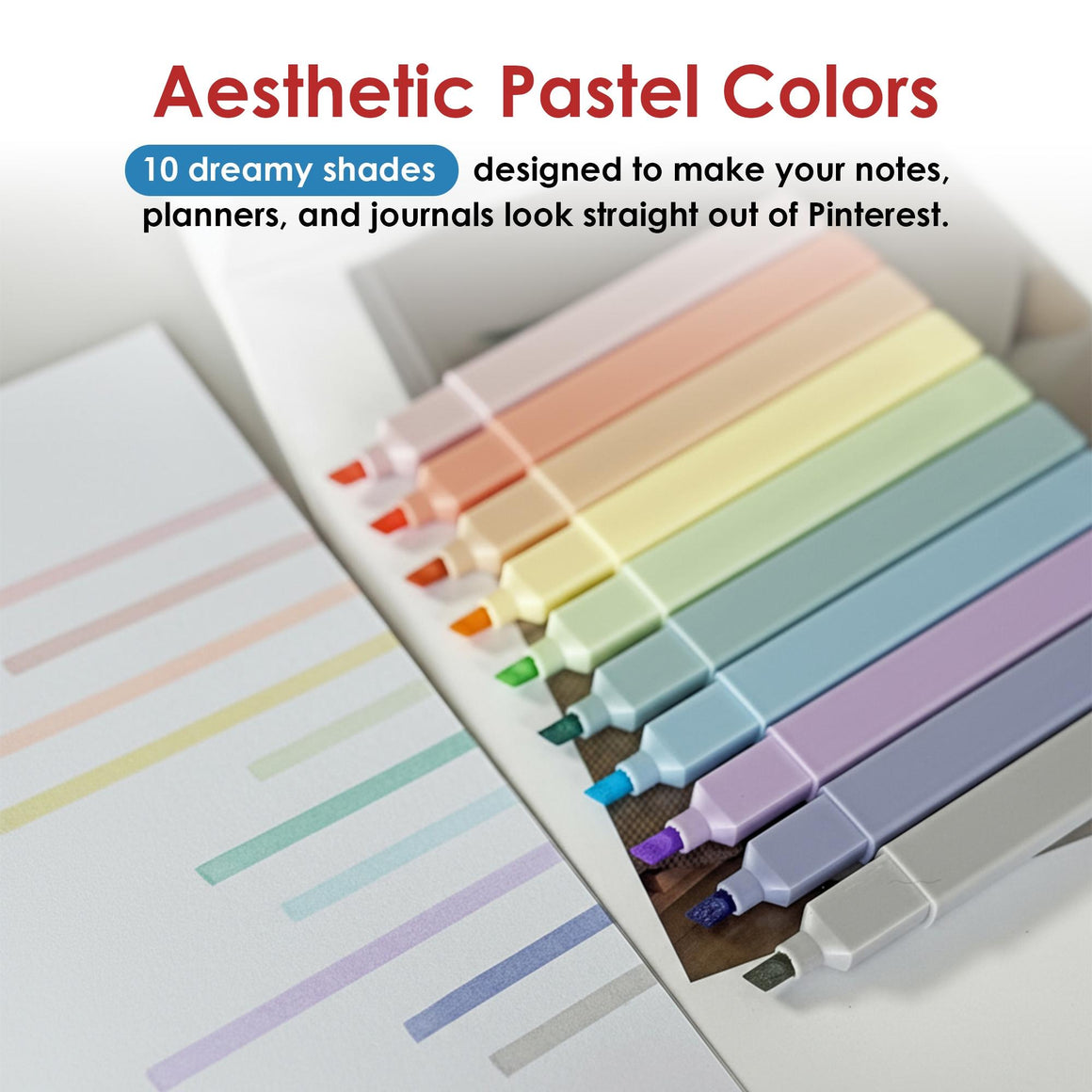 Pastel Aesthetic Highlighter Set – 10 Soft Colors for Study Journaling & Note-Taking in Vibrant Pastel Shades